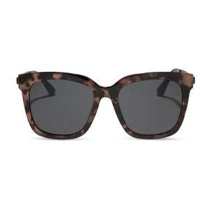 diff eyewear hailey square sunglasses with a himalayan tortoise brown frame and grey lenses front view