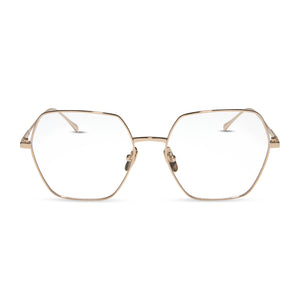 diff eyewear featuring the harlowe hexagon prescription glasses with a gold frame front view