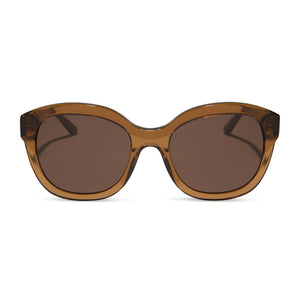 patricia nash x diff eyewear featuring the hutton round sunglasses with a hazelnut frame and brown lenses front view