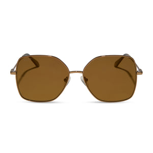 diff eyewear featuring the iris square sunglasses with a copper metal frame and brown gold flash polarized lenses front view