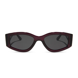 diff eyewear kai rectangular sunglasses with a burgundy brown frame and grey lenses front view