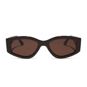 diff eyewear kai rectangulare sunglasses with a mahogany brown frame and brown lenses front view