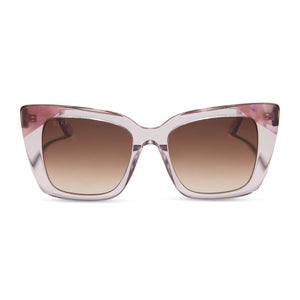 diff eyewear lizzy cateye sunglasses light pink crystal + fleur tips & brown gradient front view