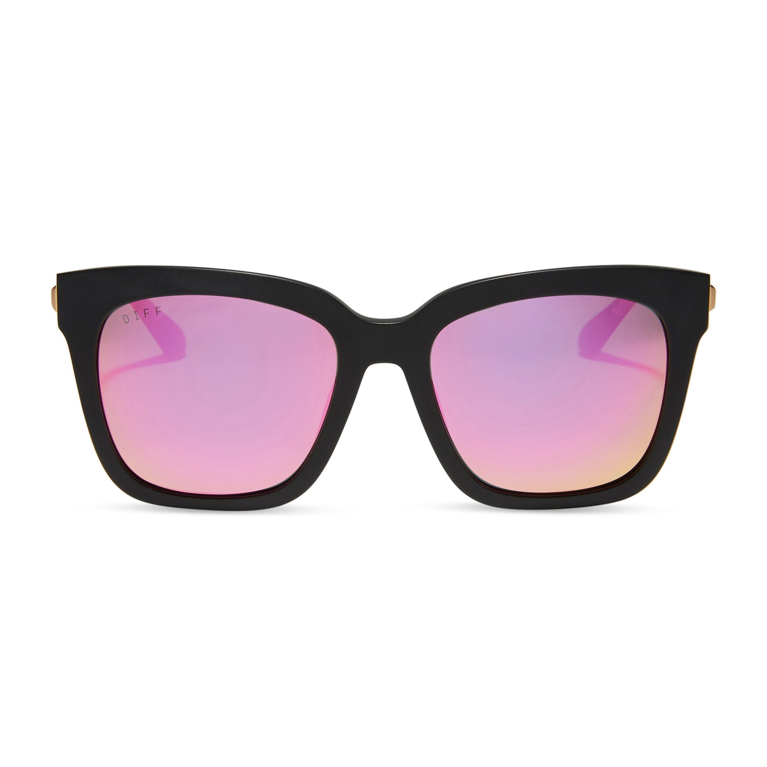 Bella Square Sunglasses Matte Black And Pink Mirrored Sunglasses Diff Eyewear 7829