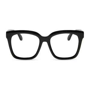 diff eyewear meredith square prescription glasses with a black acetate frame and grey lenses front view