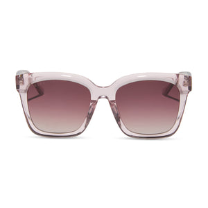 diff eyewear featuring the meredith square sunglasses with a light pink crystal frame and wine gradient lenses front view