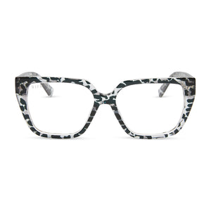 diff eyewear featuring the olive square prescription glasses with a clear leopard frame front view