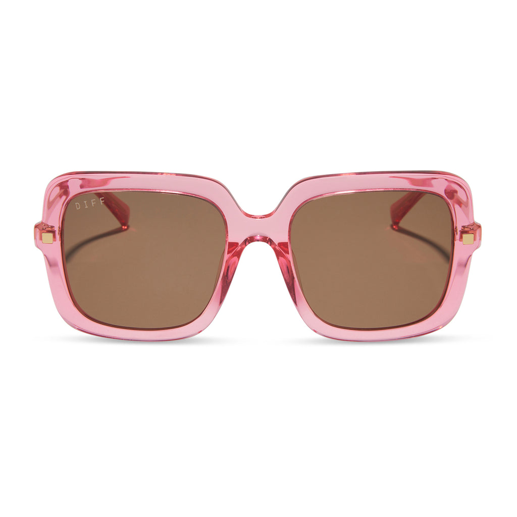 Sandra Square Sunglasses, Candy Pink Crystal & Brown
