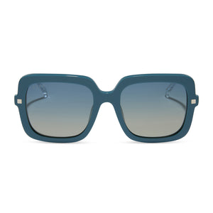 diff eyewear featuring the sandra square sunglasses with a deep space frame and aegean blue flash polarized lenses front view