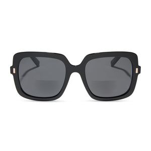 diff eyewear sandy square oversized sunglasses readers with a black frame and grey lenses front view