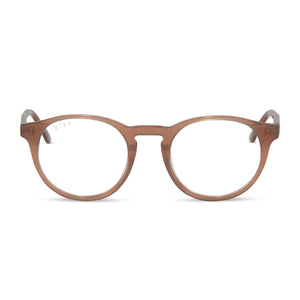 diff eyewear sawyer round prescription glasses with a macchiato brown frame front view