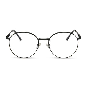 harry potter x diff eyewear featuring the snape round prescription glasses with a matte black metal frame front view