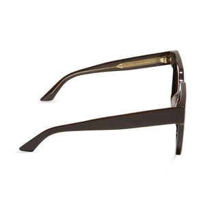 iconica diff eyewear thea square oversized sunglasses with a truffle brown acetate frame and truffle brown lenses side view