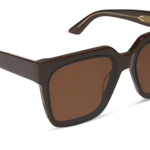 iconica diff eyewear thea square oversized sunglasses with a truffle brown acetate frame and truffle brown lenses detailed view