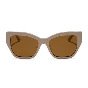 diff eyewear featuring the vivienne cateye sunglasses with a almond frame and brown with gold flash lenses front view