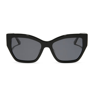 diff eyewear featuring the vivienne cateye sunglasses with a black frame and grey polarized lenses front view