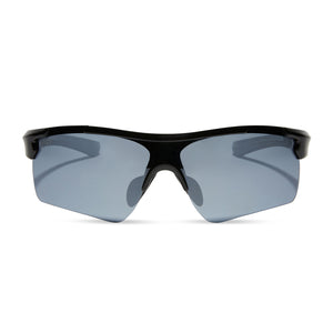 Blitz Shield Sunglasses, Black & Silver Mirror Polarized