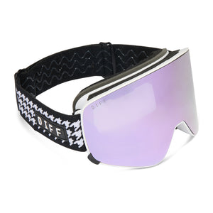 diff sport frost goggles houndstooth with lilac mirror polarized lens angled view