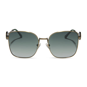 house of the dragon x diff eyewear house hightower square oversized sunglasses with a antique gold metal frame and green gradient polarized lenses front view