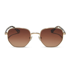 jessie james decker x diff eyewear aster sunglasses with a gold metal frame and brown gradient lenses front view