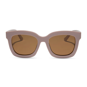 krista horton x diff eyewear the kamp square sunglasses with a light taupe frame and brown polarized lenses front view