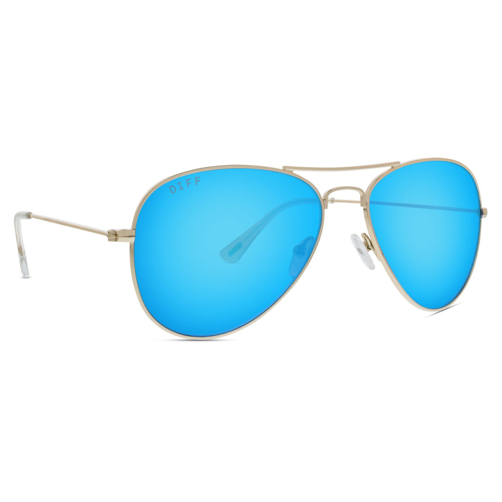 Cruz Aviator Sunglasses | Gold Frames & Blue Mirror Lenses – DIFF Eyewear
