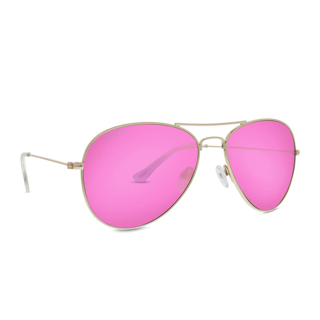 Cruz Aviator Sunglasses | Gold Frames & Pink Mirror | DIFF Eyewear
