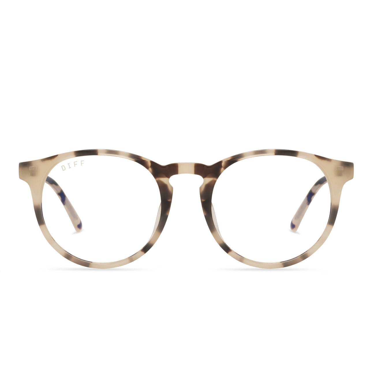 Sawyer Round Glasses Cream Tortoise And Blue Light Technology Diff Eyewear 