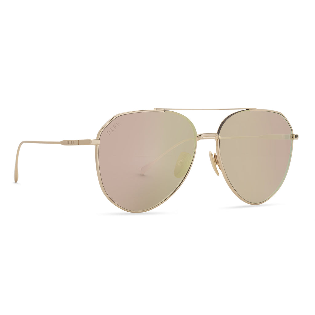 Dash Aviator Sunglasses | Gold & Cherry Blossom Mirror Lenses | DIFF ...