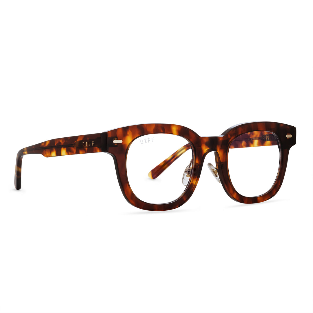 Summer Square Glasses Amber Tortoise And Blue Light Technology Diff Eyewear 