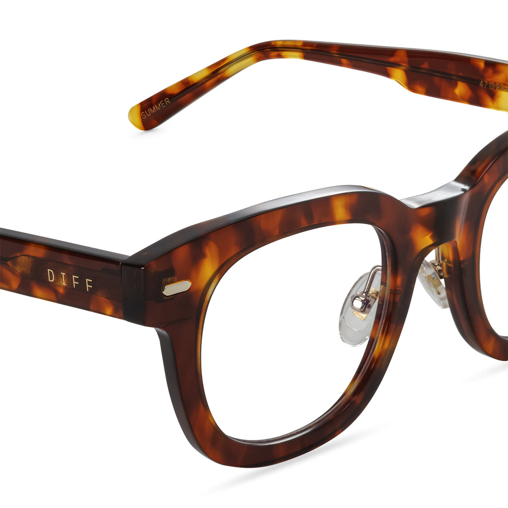 Summer Square Glasses Amber Tortoise And Blue Light Technology Diff Eyewear 9611