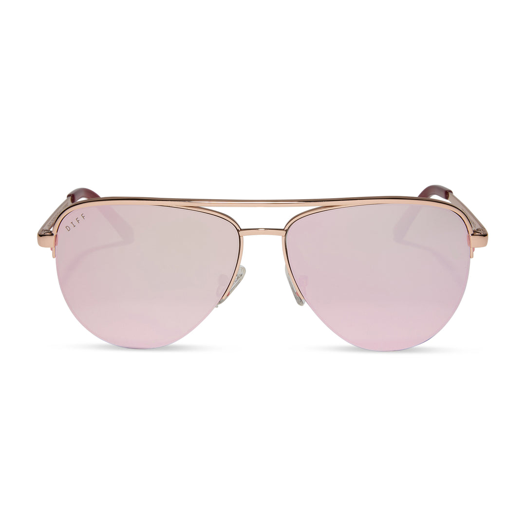 Tate Aviator Sunglasses | Rose Gold & Cherry Blossom Mirror | DIFF Eyewear