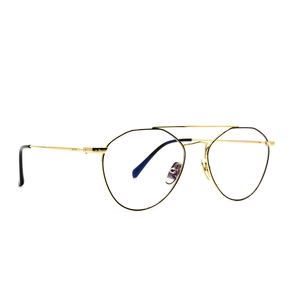 Sunday Aviator Glasses | Gold & Black & Blue Light Technology | DIFF ...