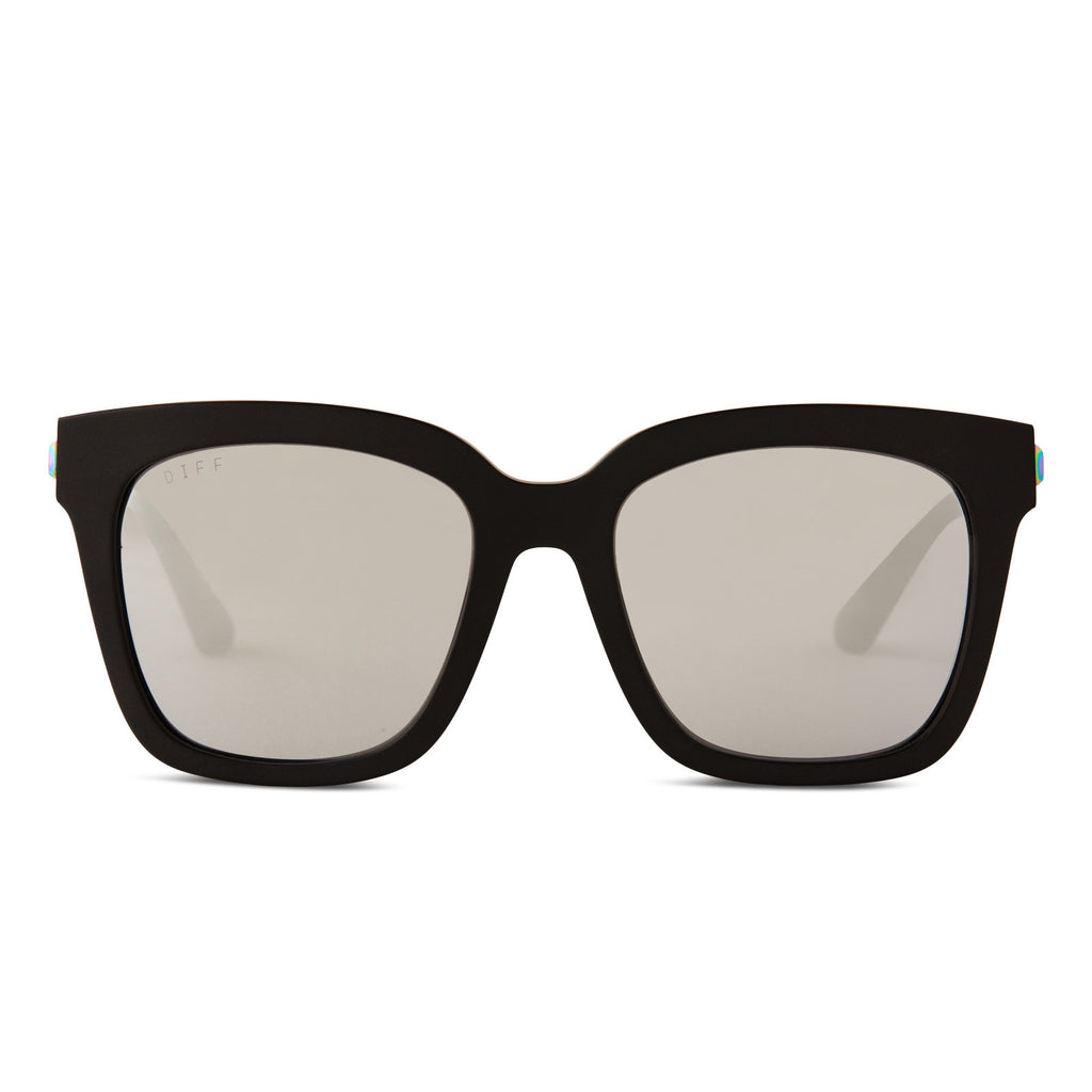 Bella Square Sunglasses | Matte Black/Oil Slick & Grey Mirror Polarized ...