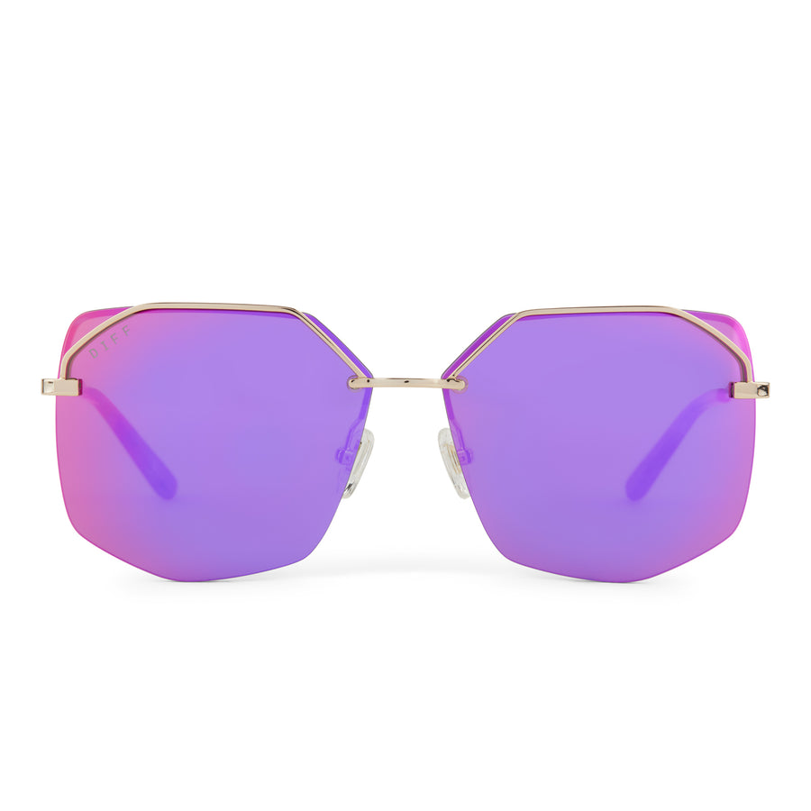 Bree Square Sunglasses Gold And Pink Rush Mirror Diff Eyewear