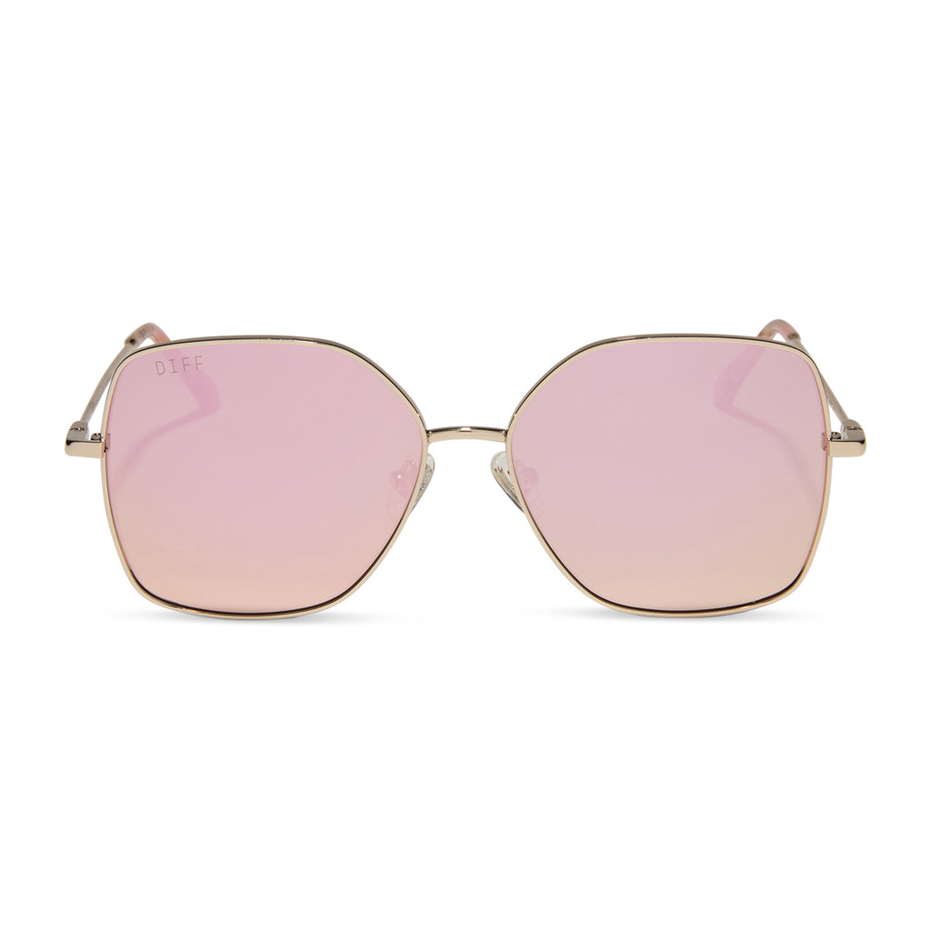 Iris Square Sunglasses | Gold & Cherry Blossom Mirror | DIFF Eyewear