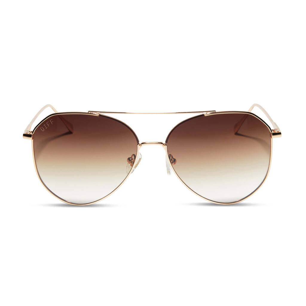 Jane Aviator Sunglasses Sharp | Gradient Brown Eyewear Gold | DIFF 