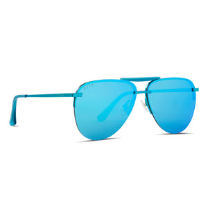 Tahoe Aviator Sunglasses, Turquoise Metallic & Teal Mirror